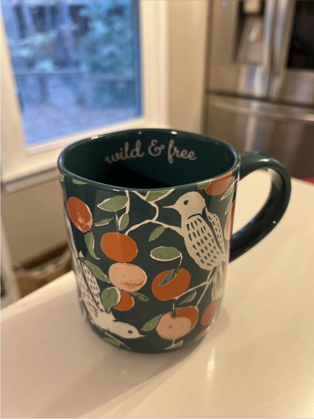 Opalhouse Teal Bird and Orange Fruit Ceramic Mug New Condition